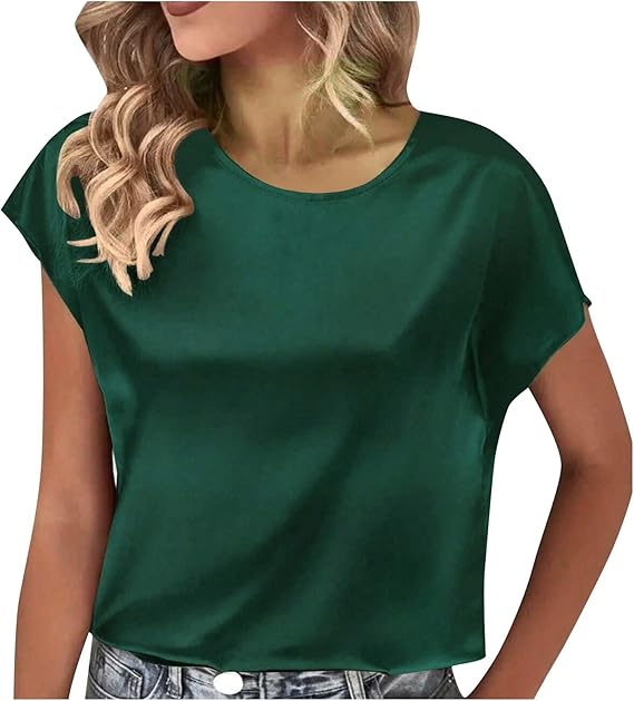 Women's satin T-shirt with an elegant waterfall neckline and simple details, size S