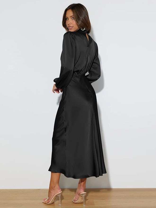 Valenzora | Satin Dress with Long Sleeves for Women