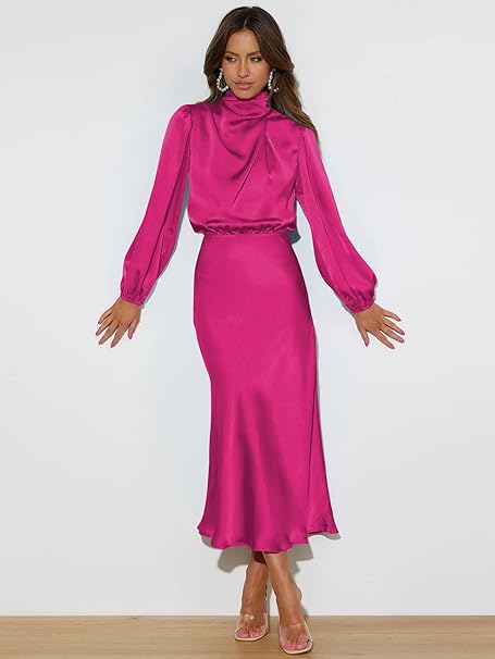 Valenzora | Satin Dress with Long Sleeves for Women