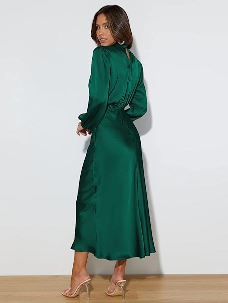Valenzora | Satin Dress with Long Sleeves for Women