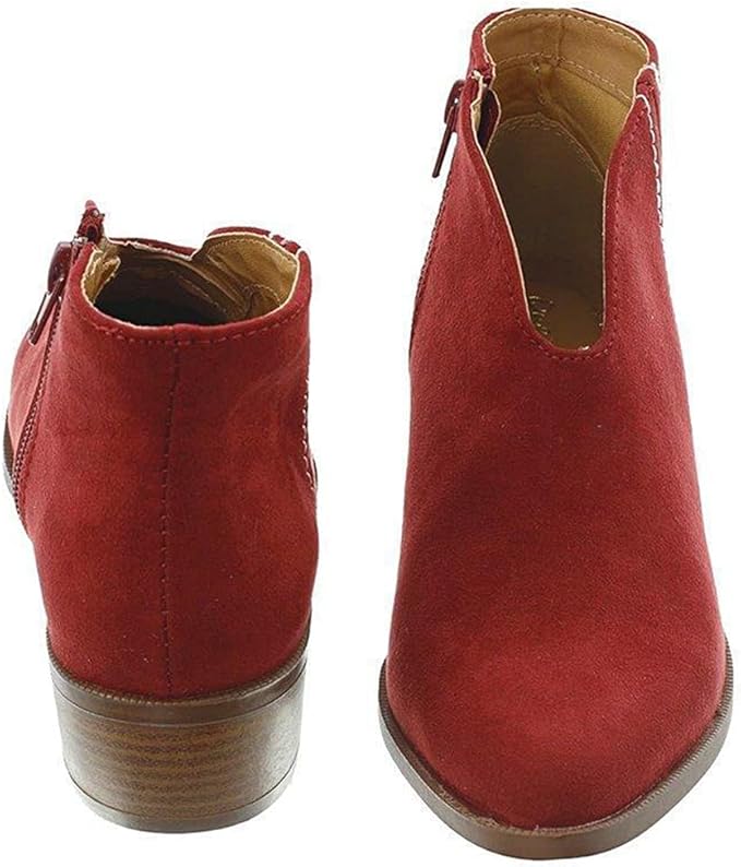 Valenzora | Damen-Wildleder-Stiefeletten mit niedrigem Blockabsatz, V-förmigem Design, Reißverschluss