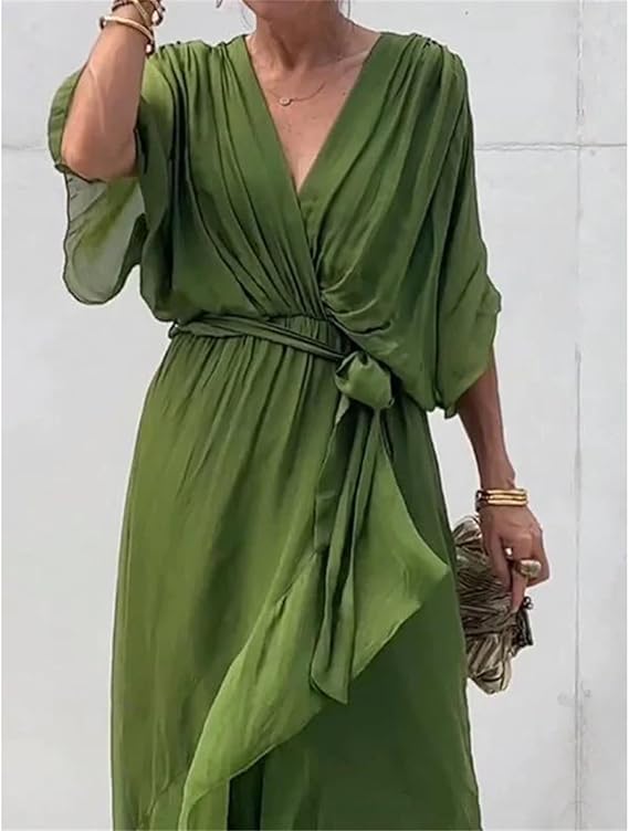 Green dress with a V-neck