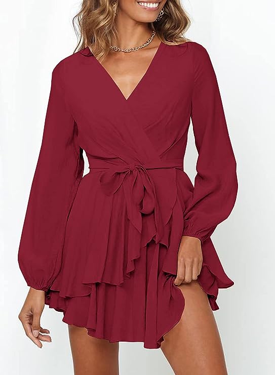 GWEN - Dress with V-neck and lantern sleeves