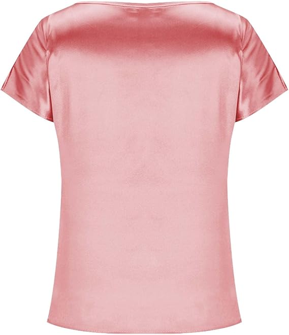 Women's satin T-shirt with an elegant waterfall neckline and simple details, size S