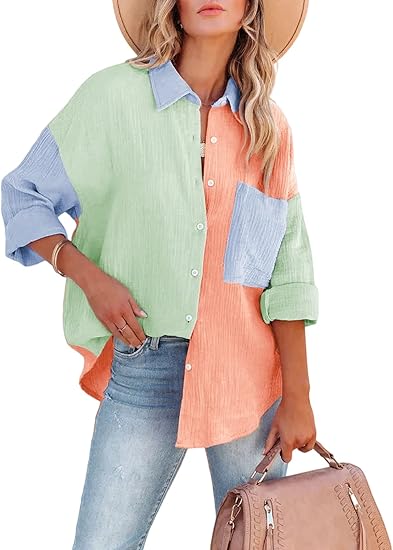 Valenzora | Colorblock Shirt with Button Closure for Women