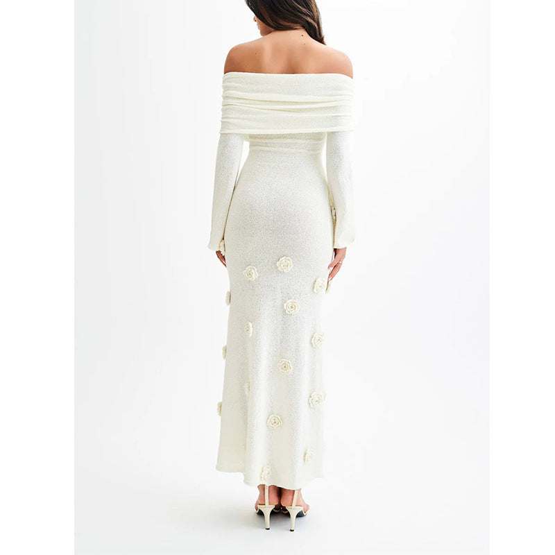 Valenzora | Dreidimensionales Blumenkleid mit schulterfreiem Strick