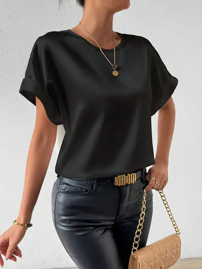 Valenzora | Satin-T-Shirt mit umgeschlagenen Ärmeln für Damen