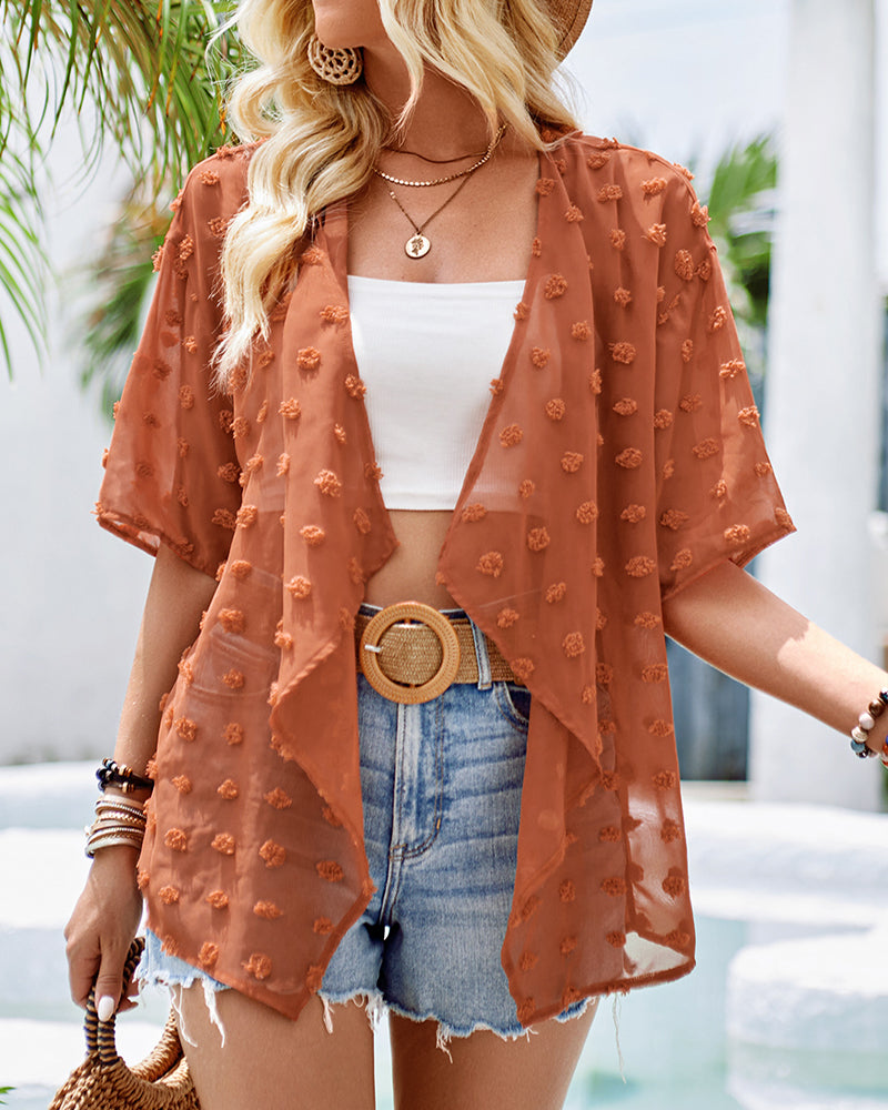 Valenzora | Solid-color thin jacquard cardigan with short sleeves