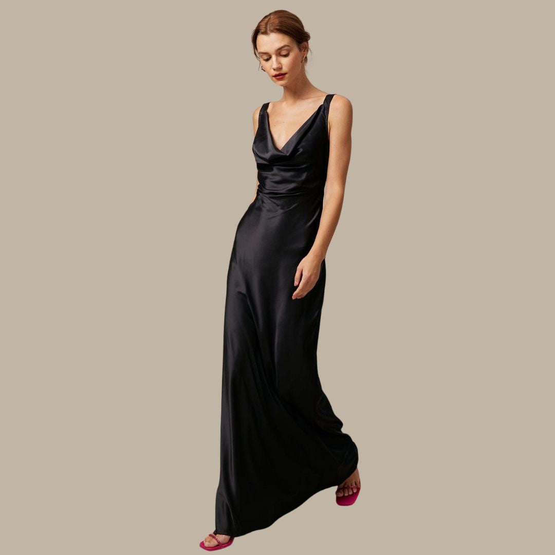 Valenzora | Satin maxi dress with waterfall neckline