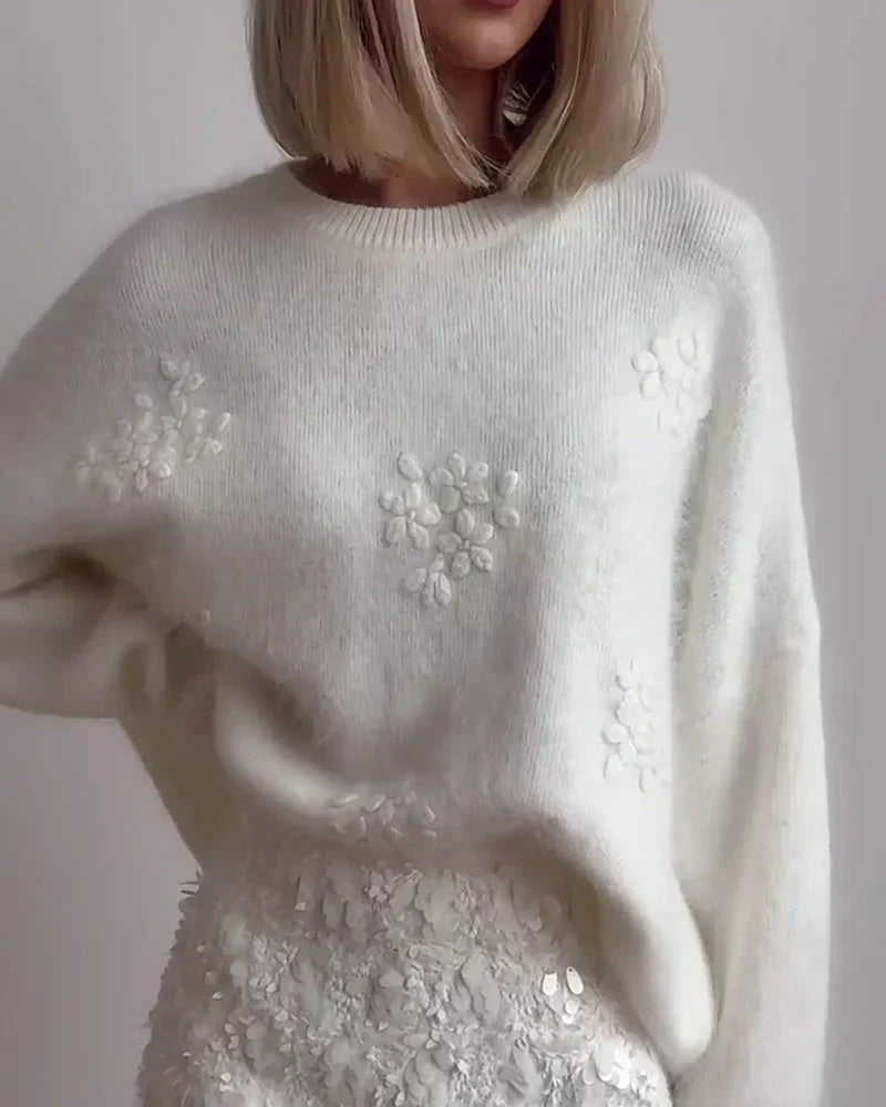 Valenzora | Eleganter, bestickter floraler Strickpullover für Damen
