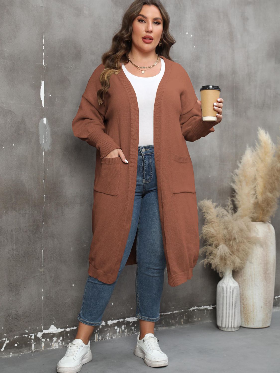 Valenzora | Plus Size Langarm-Cardigan mit Taschen