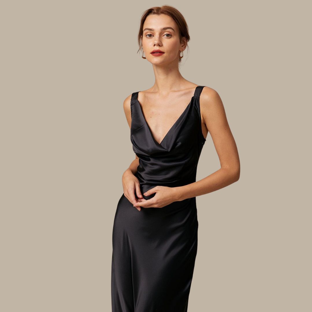 Valenzora | Satin maxi dress with waterfall neckline