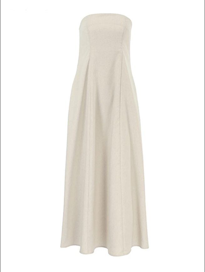 Sophia™ - Khaki Linen A-Line Dress with Pockets