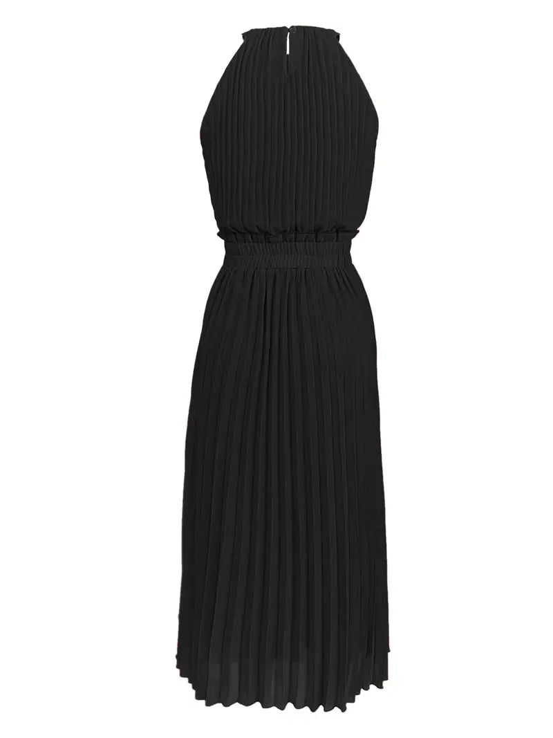 Valenzora | Elegant summer midi dress with round neckline and gathered waist