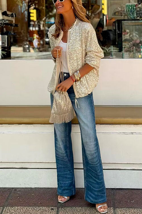 Valenzora | Rosiedress Round Neck Zip Sequin Jacket