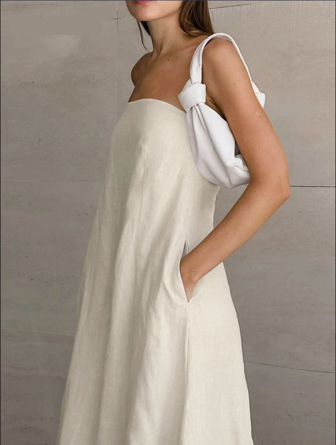 Sophia™ - Khaki Linen A-Line Dress with Pockets