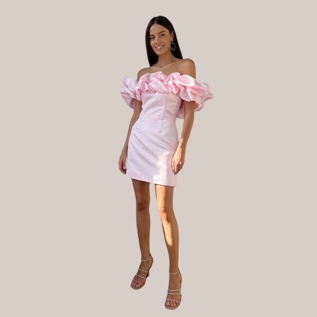 Valenzora | Carmen-Cocktailkleid mit Rüschen