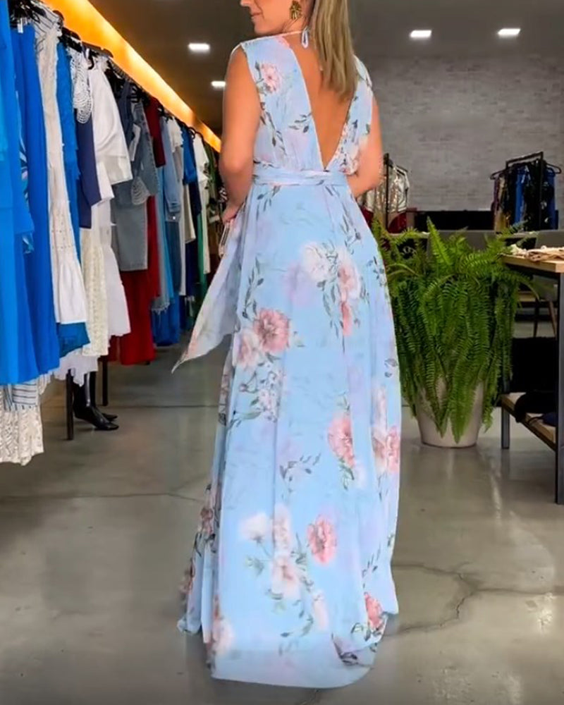 Valenzora | Elegantes ärmelloses Kleid mit V-Ausschnitt und Blumenmuster