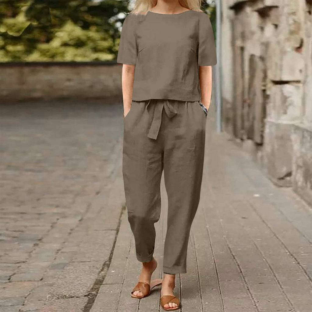 Valenzora | Damen-Hosenanzug-Set mit weitem Bein aus Baumwolle und Leinen
