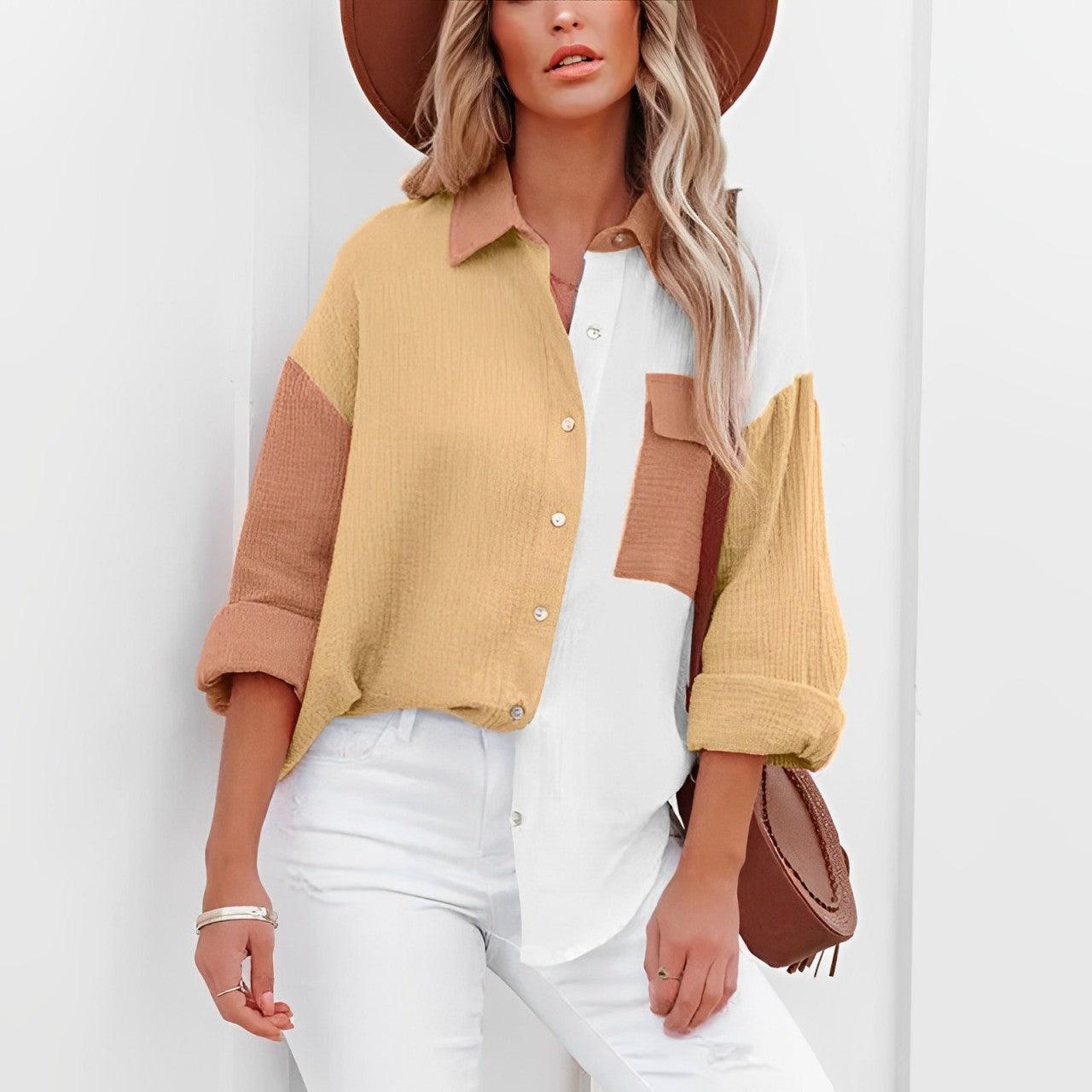 Valenzora | Colorblock Shirt with Button Closure for Women