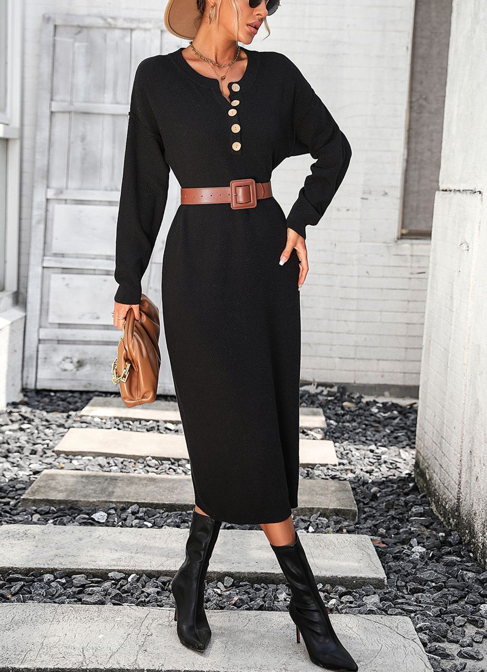 Valenzora | Elegantes Herbst-Sweatshirtkleid für Damen mit Knopfdetail