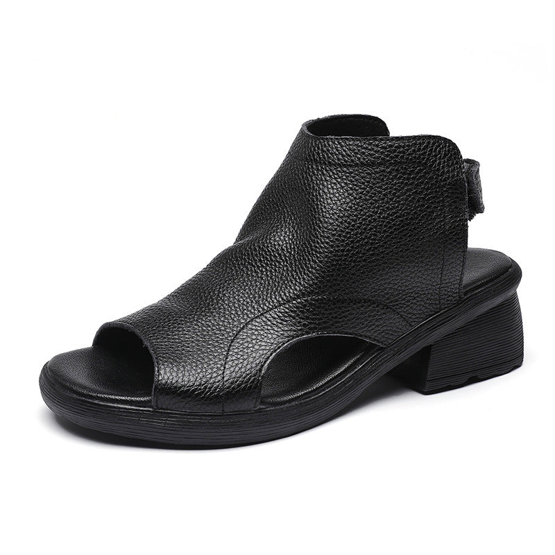 Valenzora | Retro Damen Sandalen aus echtem Leder mit halbbhoher, weicher Sohle