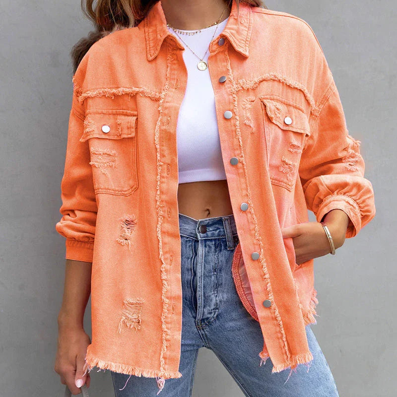 Valenzora | Vibrant Edge Breathable Denim Jacket