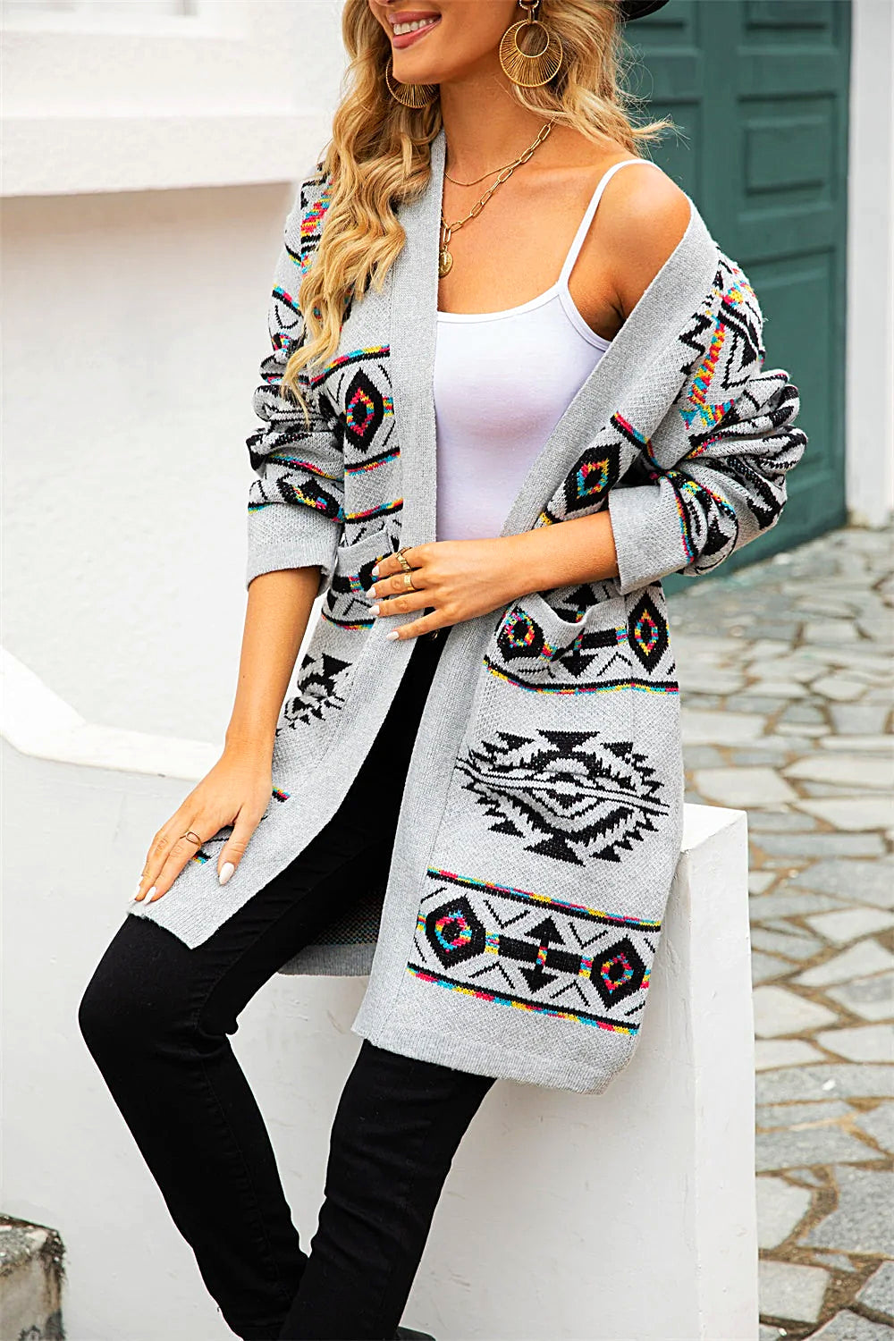 Valenzora | Long ethnic knit cardigan for women