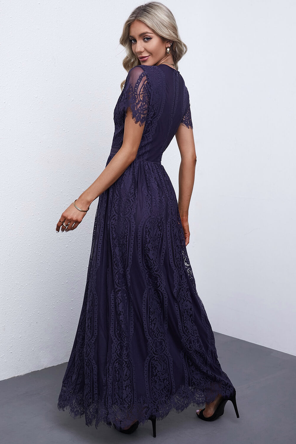 Valenzora | Lace Plunge Dress with Wavy Hem
