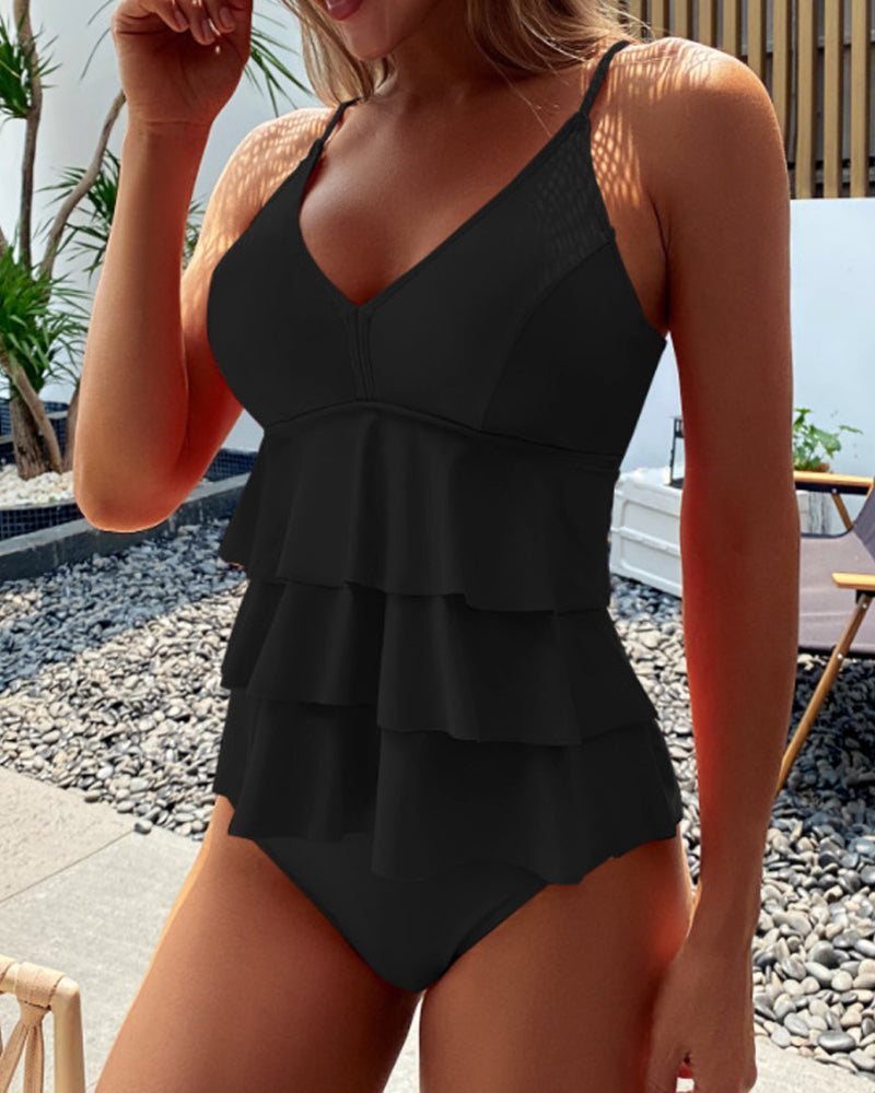 Valenzora | Tankini mit Rüschen im Split-Stil und in Unifarbe