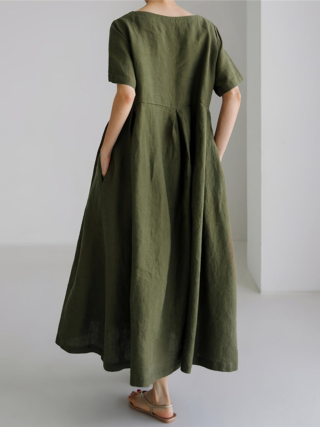 Valenzora | Women's Solid Color Linen Dress