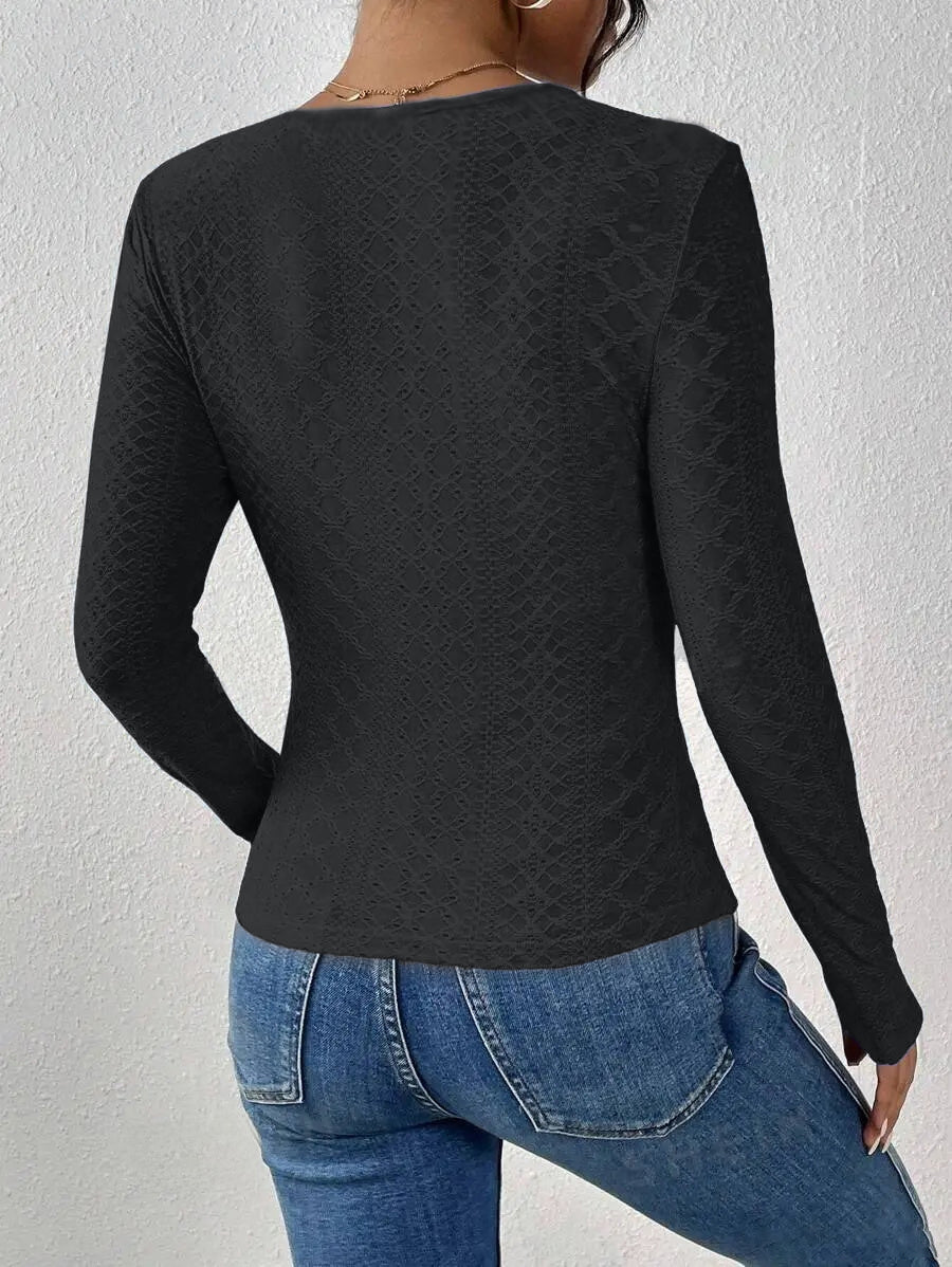 Valenzora | Long-sleeved top, V-neck, Spetspanel