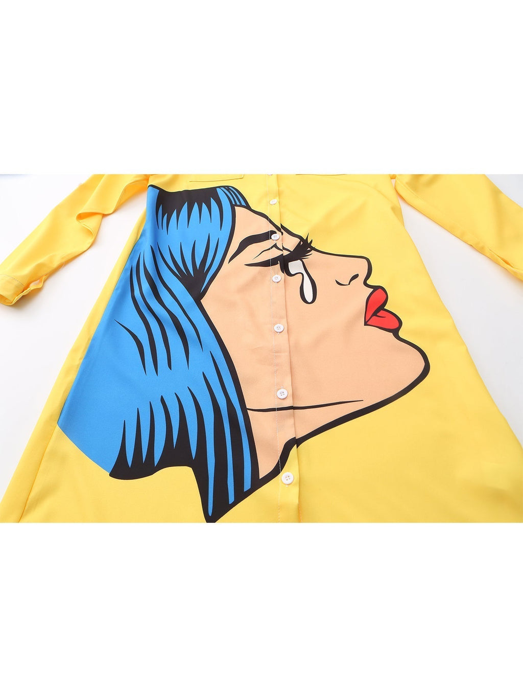 Valenzora | Dress with face print and collar in yellow