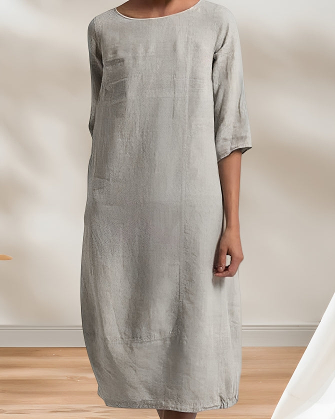 Valenzora | Ladies Casual Linen Look Simple Midi Dress