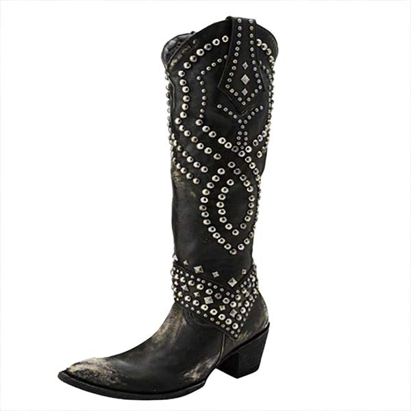 Lilybell - Hohe Stiefel mit Metallnieten und Cut-out-Absatz