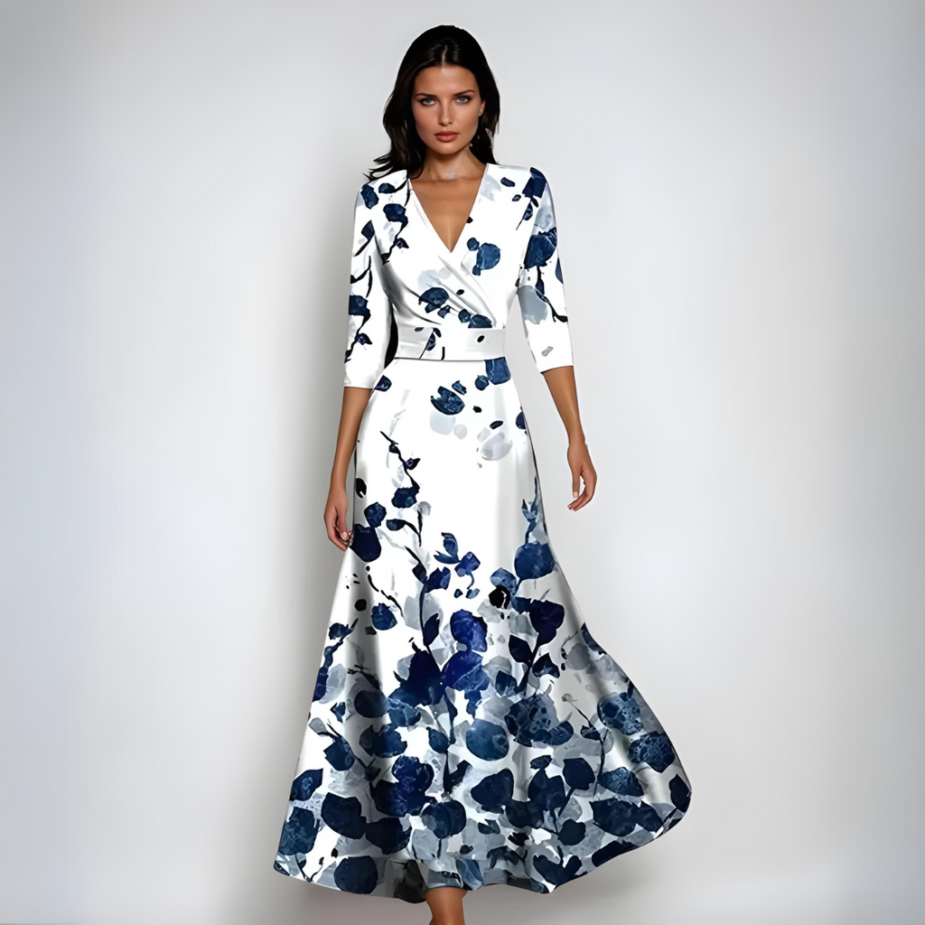 Valenzora | Maxikleid mit V-Ausschnitt und lebhaftem, abstraktem Print für Damen