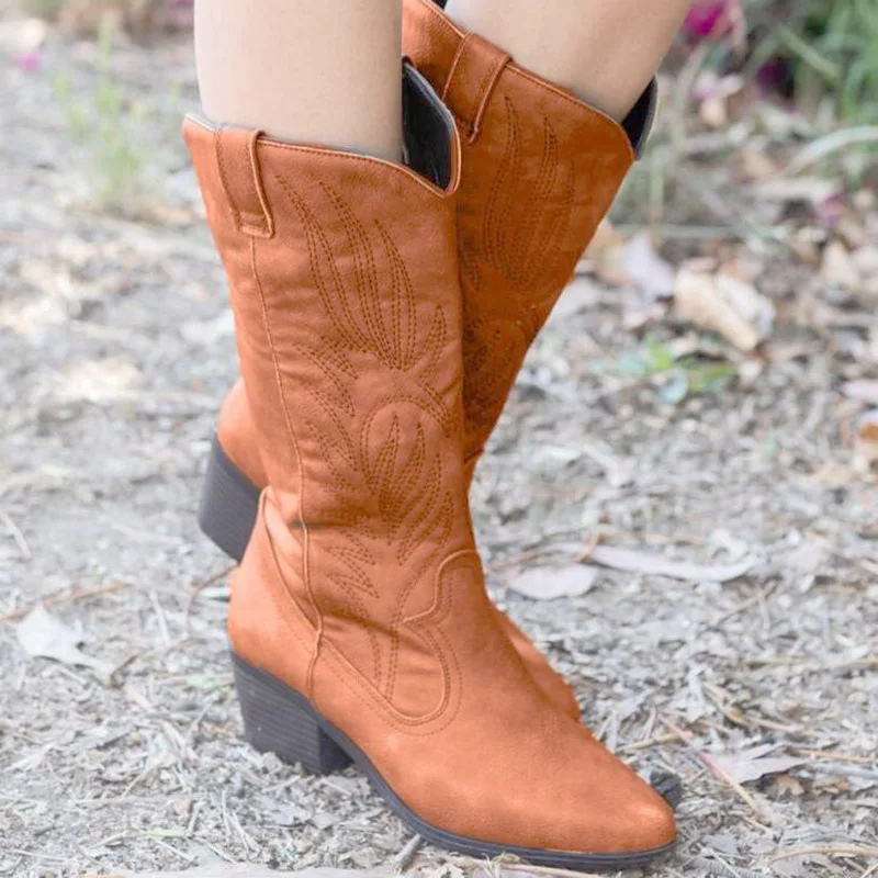 Valenzora | Suede ankle-high boots with block heel cowboy boots women's