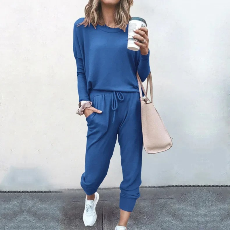 Valenzora | Damen Lounge-Set, bequemer Zweiteiler mit Kordelzug und Langarmshirt