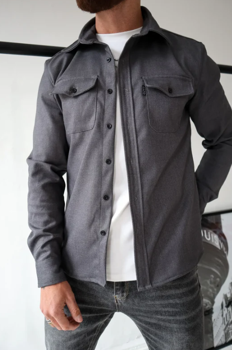 Shirt jacket with button closure