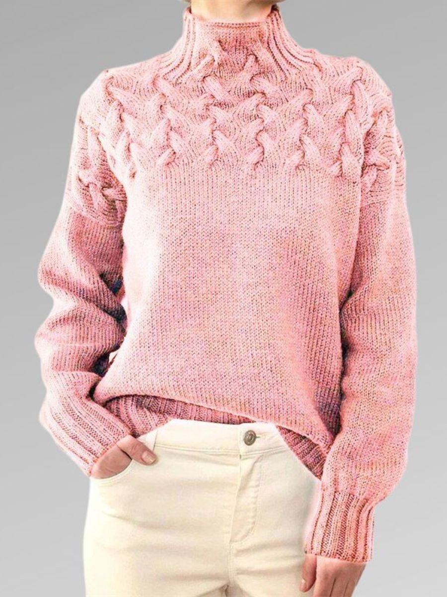 Valenzora - Women's high collar cable knit sweater