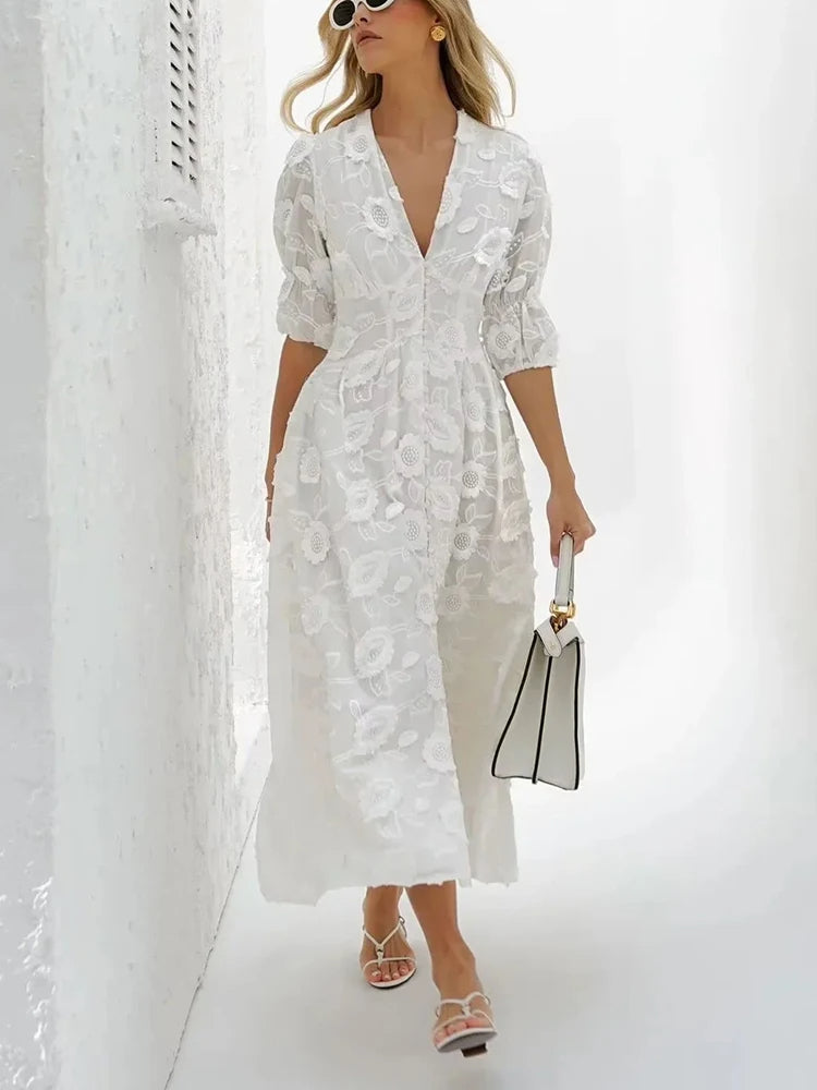 Valenzora | Midi Dress with Embroidery – Elegant Women's Fashion for Every Occasion