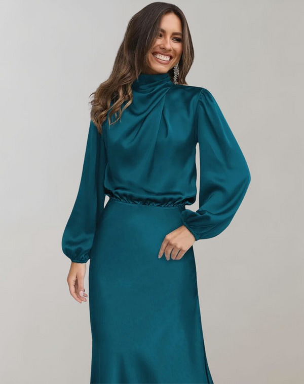 Valenzora | Elegantes Abendkleid für Damen, lang, langärmlig
