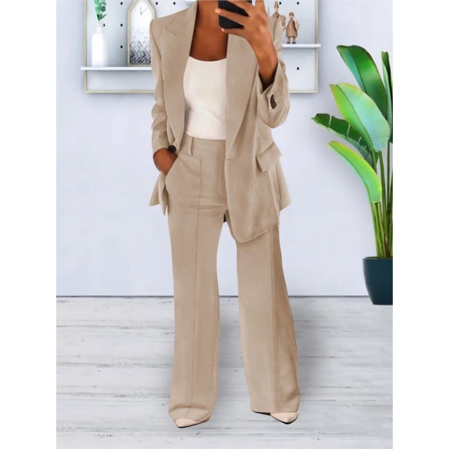 Valenzora | Relaxed fit solid color casual pocket blazer and trousers set