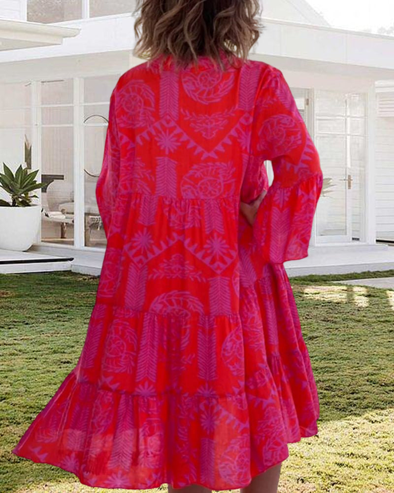 Valenzora | Dress with 3/4 sleeves and geometric boho print