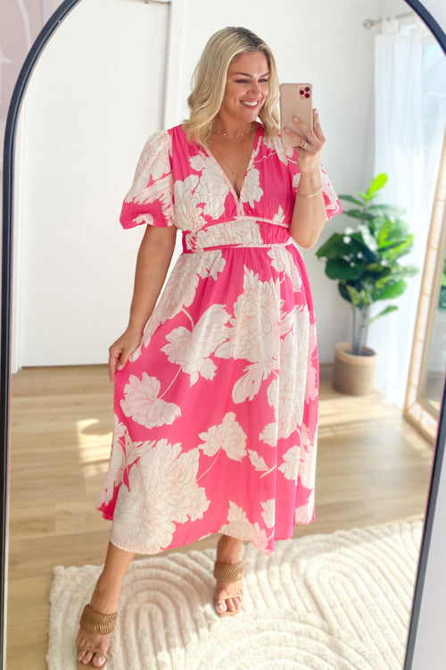 Valenzora | Real Love Print Puff Sleeve Maxi Dress