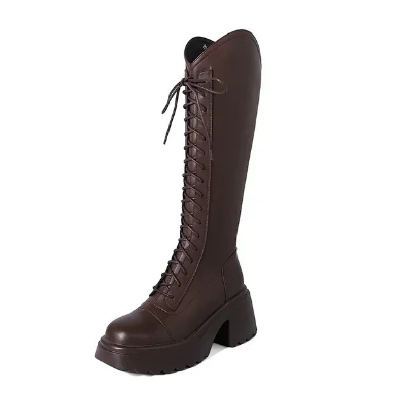 Valenzora | High Boots Damen Stiefel mit Schnürung und stabilem Absatz
