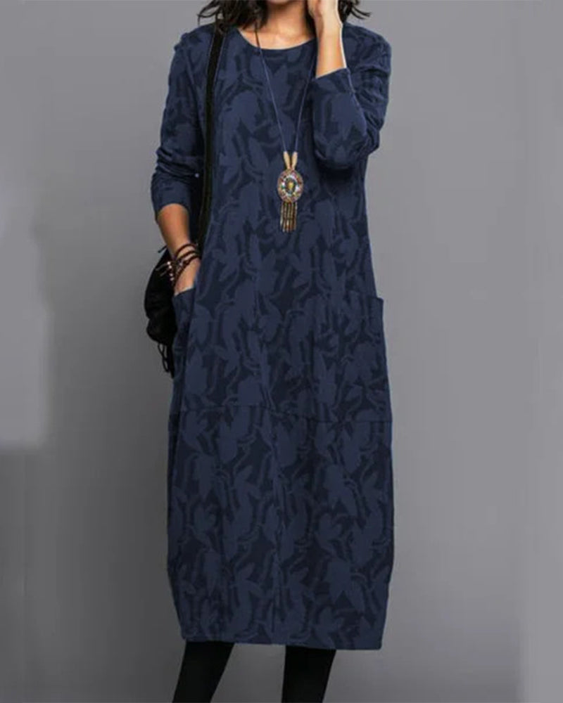 Valenzora - Long-sleeved pocket dress with print