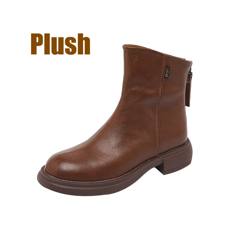 Valenzora | Women's Leather Ankle Boots with Back Zipper and Low Heel