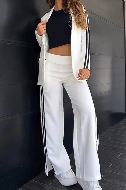 Valenzora | Rosiedress Color Block Blazer mit offener Vorderseite und weitem Beinschlitz Hose mit elastischer Taille Set