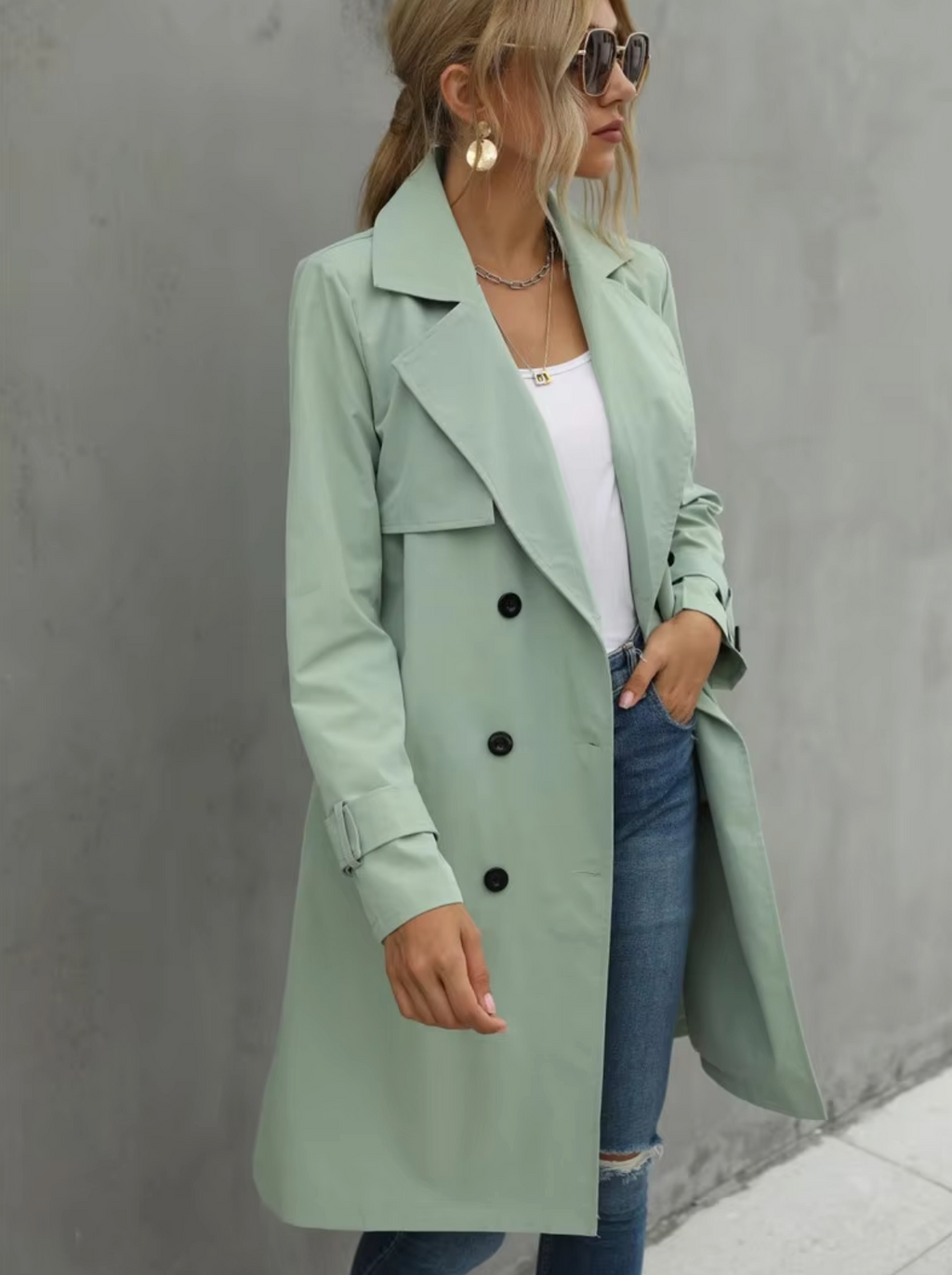 – Langärmeliger lässiger Trenchcoat